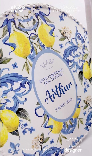 Trusou botez mediteranean inspiratie italia Capri Sorrento cu lamai si faianta alb cu albastru Italian Boy 2